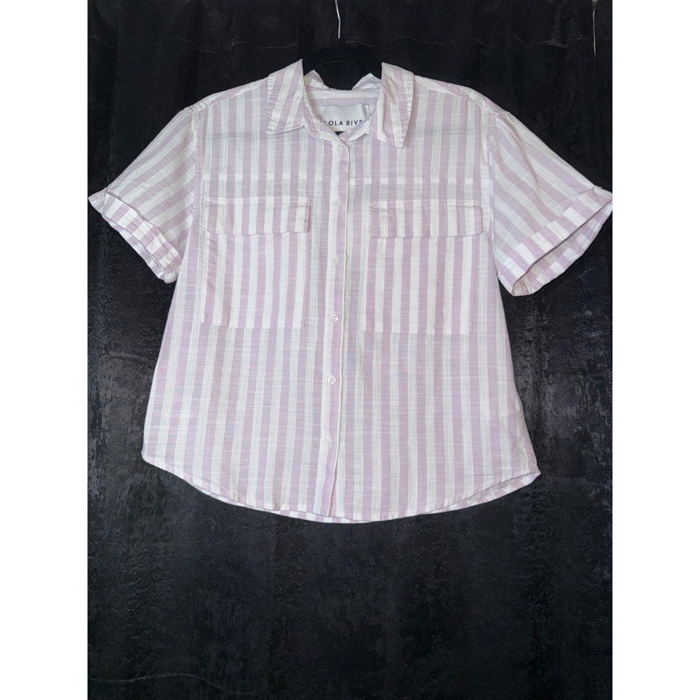 Lola River NYC Womens S Pink White Stripe Button Down Shirt Cotton NWT
